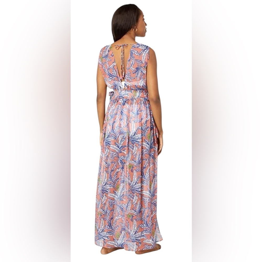 America & Beyond NEW Tropical Leaf Print Maxi Dress Coverup Women’s Sz M - Picture 2 of 12